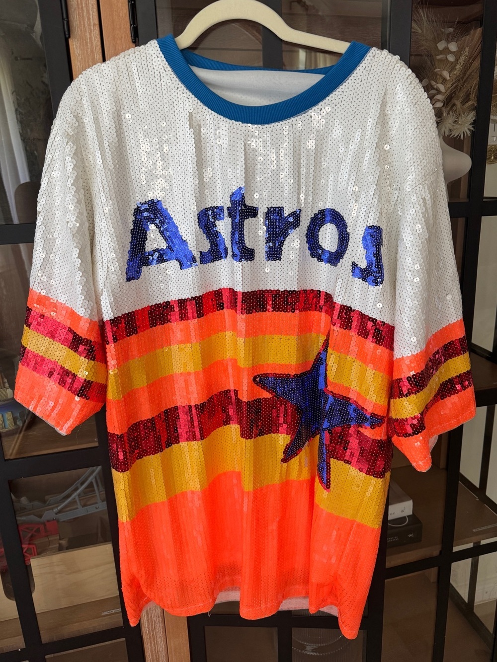 Houston Astros sequins tshirt dress MLB Sparkle city QOS baseball short sleeve